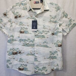 NWT Chaps Shirt Mens XL Boats Nautical AOP Short Sleeve Button Up Seacoast Linen